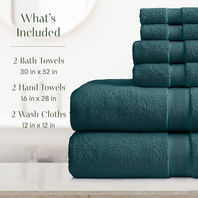 Springtree Home Luxury Viscose from Bamboo Bath Towel Set 6 Piece Set | 35% Viscose from Bamboo - 65% Cotton | Absorbent Quick-Dry Towels for Bathroom | Oeko-TEX Standard 100 Cotton | Deep Teal