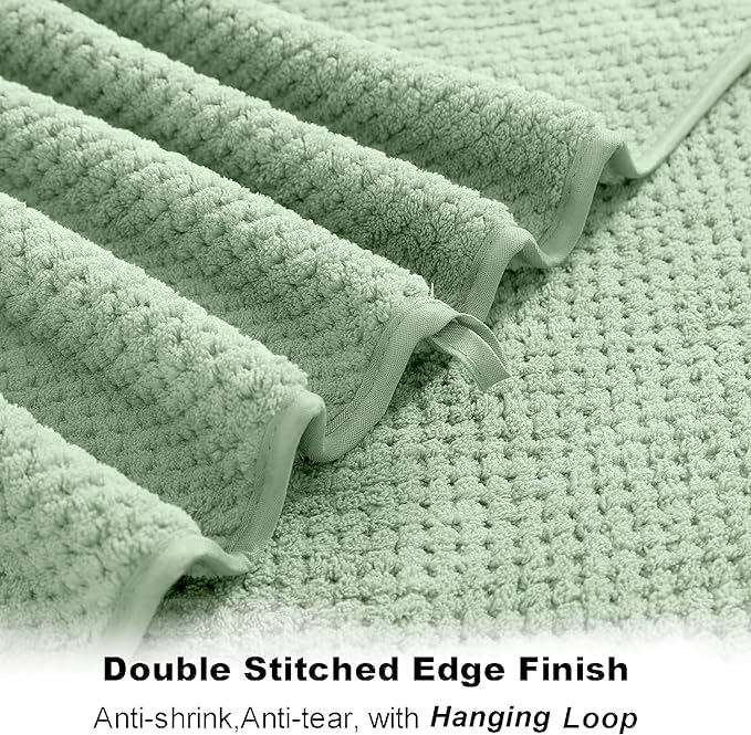 8-Piece Bath Towel Set, 2 Extra Large Bath Towel Sheets, 2 Hand Towels and 4 Washcloths - Highly Absorbent Quick Dry Microfiber,Ultra Soft Towel Set for Bathroom, Waffle Weave Design, Pack of 8, Green