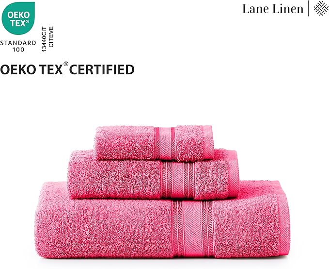 LANE LINEN 12 Pc Bath Towels Set – Ultra Soft 100% Ring-Spun Cotton, 4 Bath, 4 Hand Towel & 4 Wash Cloth, Zero Twist, Quick-Dry, Long-Lasting Comfort & Hotel Quality, Machine Washable – Fuchsia