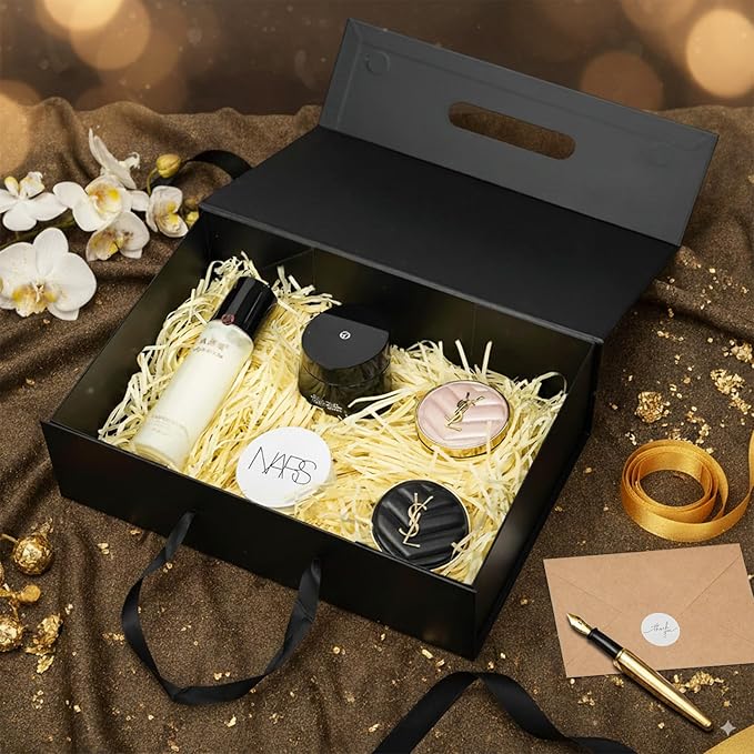 Black Gift Box 14"x9.3"x4.2" Large Magnetic Gift Boxes with Lids for Presents Include Ribbon, Envelop Card for Bridesmaid Proposal Box, Birthday, Graduation, Christmas,Wedding Gifts Packging