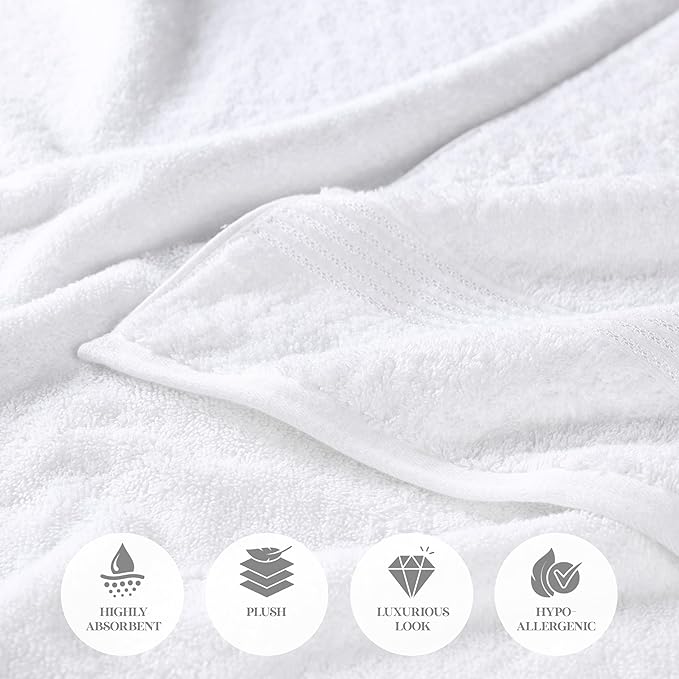 Superior Egyptian Cotton 6-Piece Towel Set, Bathroom Essentials, Towels For Bathroom, Apartment, Airbnb, Guest Bath, Face, Hand, Bath Towels, Washcloths, Absorbent, Fast Drying, White