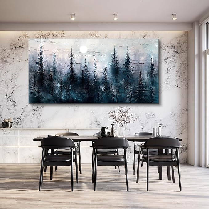 Large Wall Decor for Living Room Canvas Wall Art for Office Modern Wall Decorations for Bedroom Foggy Forest Landscape Paintings Black and White Pictures Artwork Room Home Decor 24"X48"