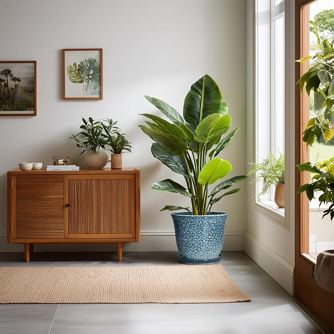 10 Inch Plant Pot - Ceramic Planter for Indoor Outdoor, Round Flower Pots with Drainage Hole and Saucer, Modern Decorative Planter for Plants, Home Office Decor, Plant Lover Gifts, Blue