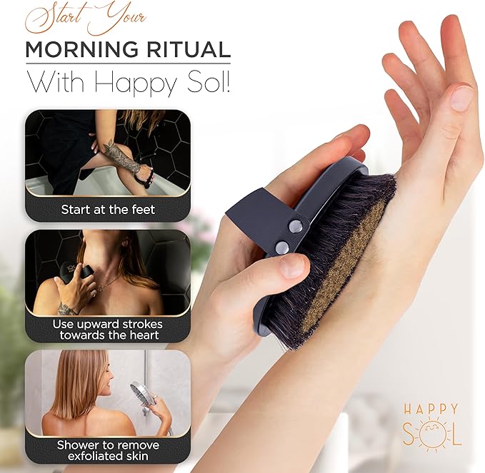 Copper Body Brush - Dry Brushing Body Brush with Ion Charged Copper Bristles, Glowing Skin, Lymphatic Drainage and Blood Circulation Improvement