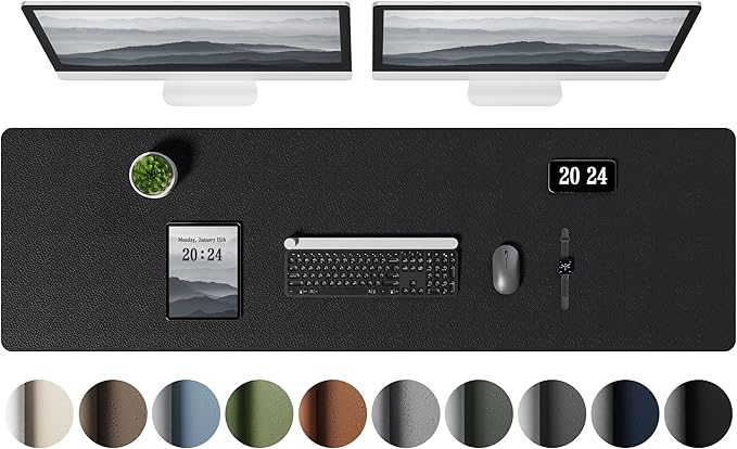 Aothia Leather Desk Pad Protector, Office Desk Mat, Large Mouse Pad, Laptop Desk Pad, Non-Slip PU Leather Desk Blotter, Waterproof Desk Writing Pad for Office and Home (Black, 55" x 17")