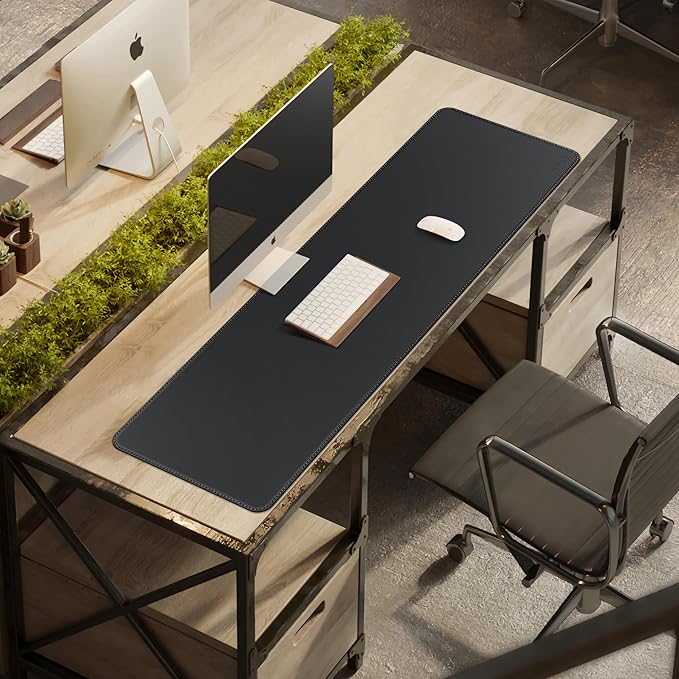 CENNBIE Leather Desk Mat Protector, 51.2" x 16" Extra Large Leather Office Desk Pad Mat for Full Desk, Computer Desk Mat on top of desks - Oversized Large Mouse Pad (Black)