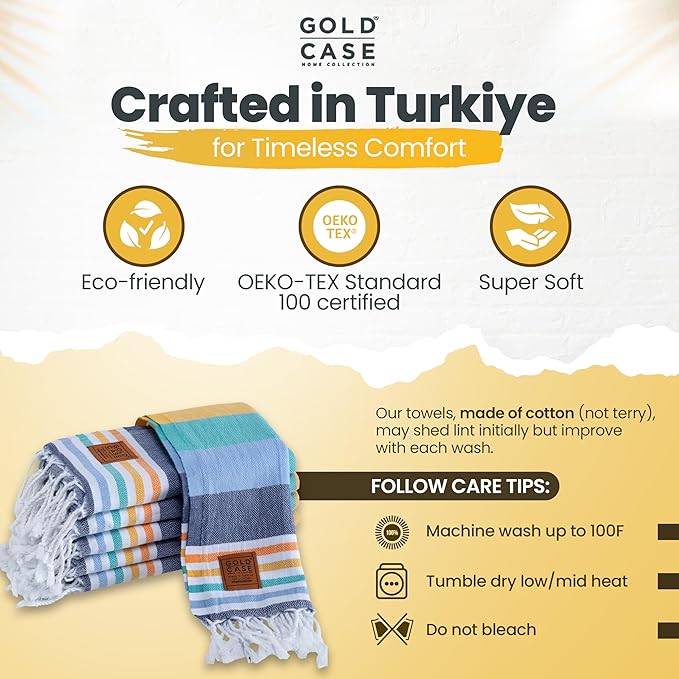 Gold CASE Turkish Hand Towels for Bathroom Set of 6 – 20 x 40'' – 100% Cotton Bathroom Hand Towels – OLYMPOS Towel for Spa, Face, Tea & Dishcloth – Decorative Cloth – Multicolor