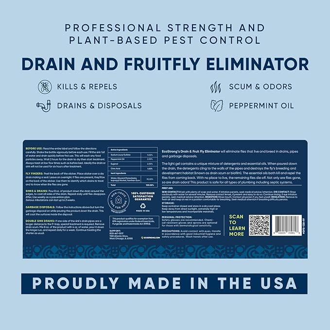 Fruit Fly Drain Treatment | Drain Fly Eliminator | Eliminates Gnats, Sewer Flies and More - Works in All Drains - 128 Fl Oz w Fly Finder