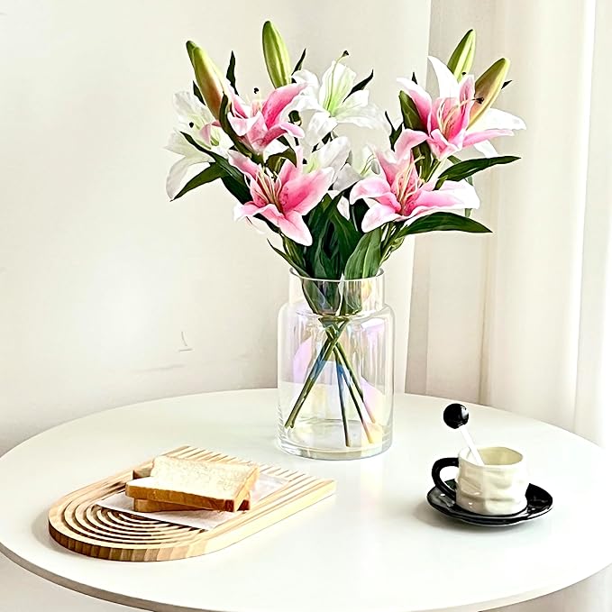 BLOFLO Iridescent Glass Vase, 9 Inch Large Glass Vase for Flowers, Modern Thick Glass Flower Vases for Centerpieces, Decorative Glass Cylinder Hydroponic Vase for Wedding, Home, Office