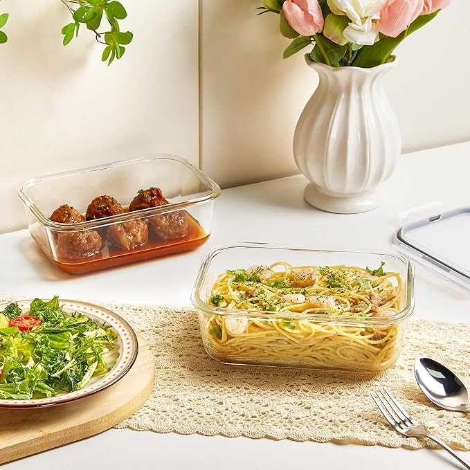 Vtopmart 2Pack 1860ml/63oz Large Glass Storage Containers with Lids, Meal Prep Food Container Set with Snap Airtight Lid for Baking, Microwave, Oven, Leak Proof, for Freezer, Dishwasher, Grey