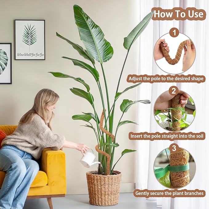 Bendable Moss Pole, 2-Pack 27.5-Inch Coco Coir Moss Poles for Monstera, Pothos, Climbing Plants, Indoor Plant Support, Customizable Shapes Monstera Plant Support