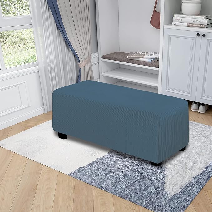 Easy-Going Stretch Ottoman Cover Folding Storage Stool Furniture Protector Soft Rectangle Slipcover with Elastic Bottom (Ottoman X-Large, Bluestone)