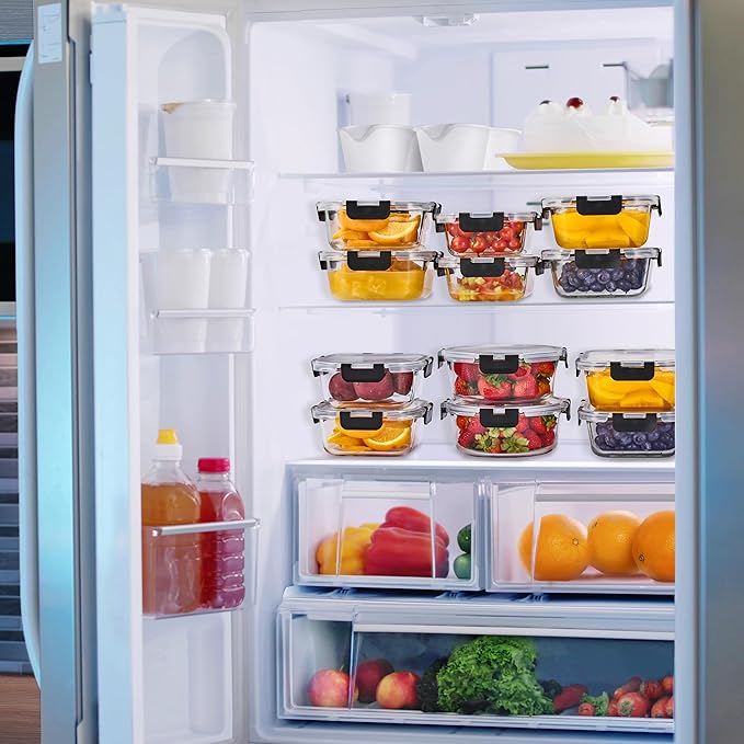 Sorbus 20pc Glass Meal Prep Containers Set – 10 Glass Food Storage Containers (21.3oz, 2.6 Cups) with Airtight Lids – Freezer, Dishwasher, and Oven Safe – Reusable Containers for Meal Prep and Storage