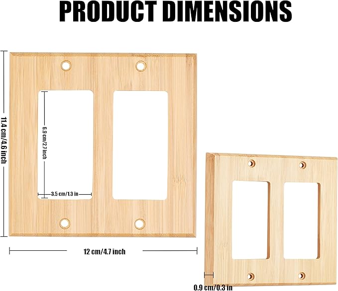 Raw Wood Light Switch Cover Decorative Double Rocker Wall Plate 4.5" x 4.5" Bamboo Quality Light Switch Plate Cover for Bedroom Kitchen Home Decor (Double Rocker Switch Plate)