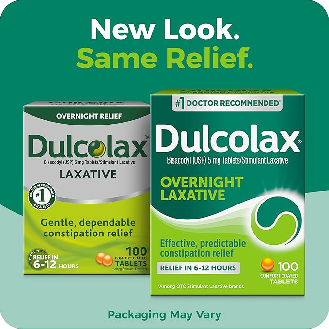 Dulcolax Stimulant Laxative Tablets, Predictable & Effective Constipation Relief, Relieves Straining & Bloating, Bisacodyl 5 mg, 100 Count