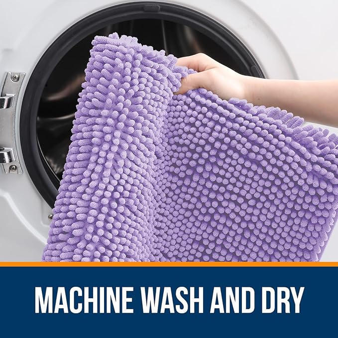 OLANLY Bathroom Rugs 44x24, Extra Soft Absorbent Chenille Bath Rugs, Rubber Backing Quick Dry, Machine Washable Bath Mats for Bathroom Floor, Tub and Shower, Home Decor Accessories, Lavender