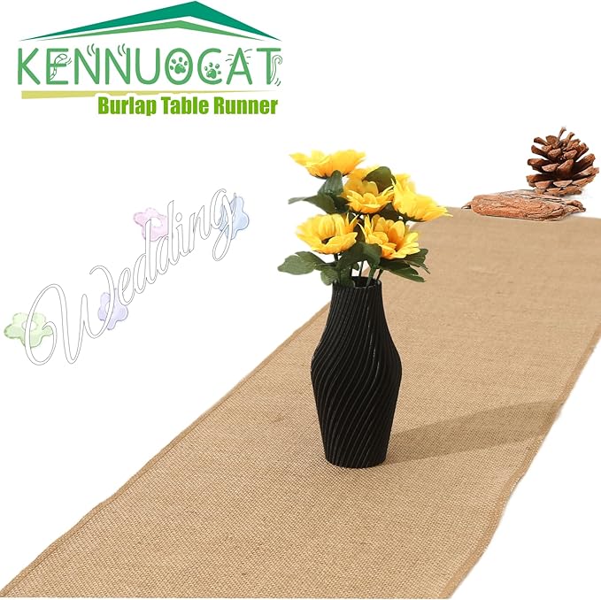 Burlap Table Runners - Natural and Eco-Friendly Versatile Premium Jute Fabric Rolls -12x108Inches(1 Roll) Decor for Weddings,Partie,Events and Home-Rustic Style Tablecloth-DIY Crafts