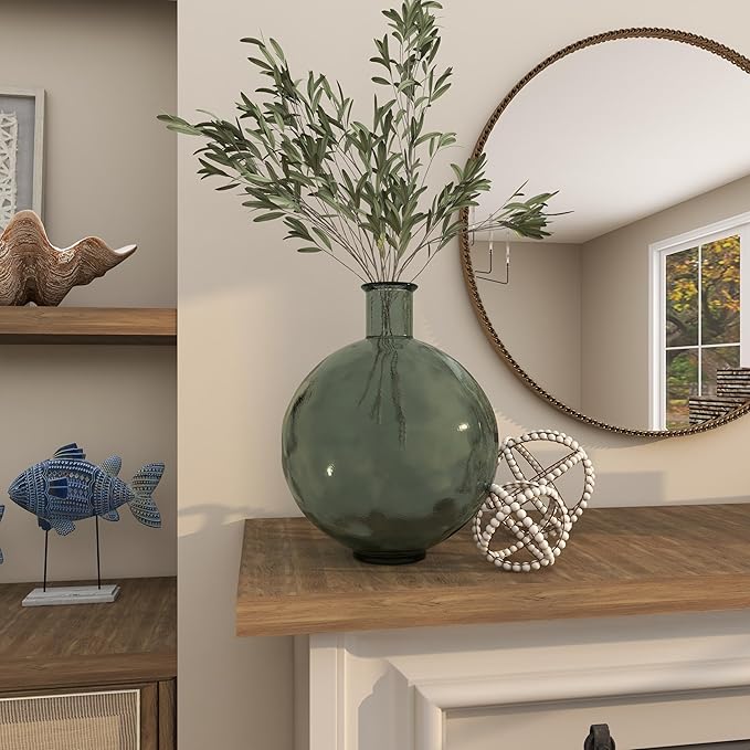 Deco 79 Recycled Glass Handmade Decorative Vase Spanish Centerpiece Vase, Flower Vase for Home Decoration 13" x 13" x 17", Green