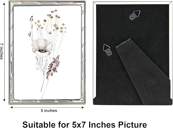 5x7 Picture Frame with Elegant Metal Bamboo Design, 5 x 7 Photo Frames with HD Real Glass, Versatile Display for Tabletop or Wall Mounting, Great for Home Decor and Gift Giving