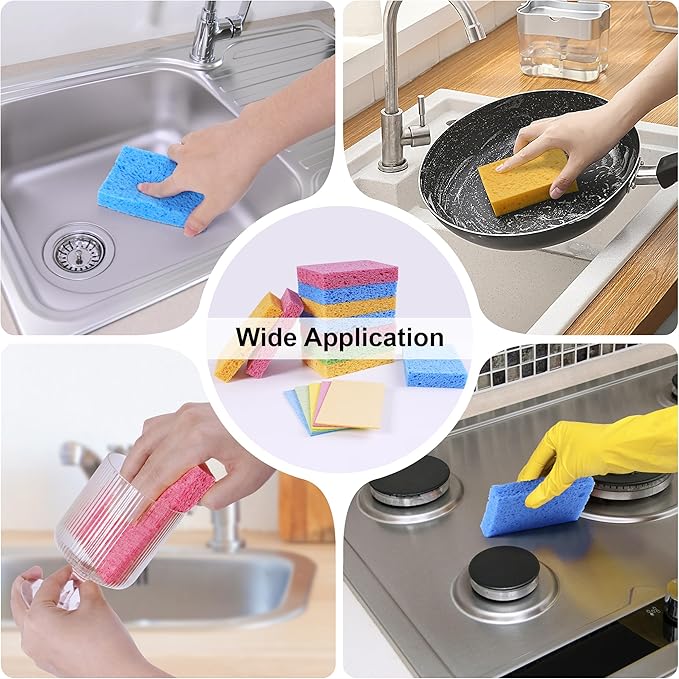 15 Pcs Cellulose Sponges Kitchen, 5 Colors Non-Scratch Colorful Sponges, Biodegradable Compressed Sponges, Large Cellulose Sponge for Kitchen, Bathroom, Cars, Funny Cut-Outs DIY
