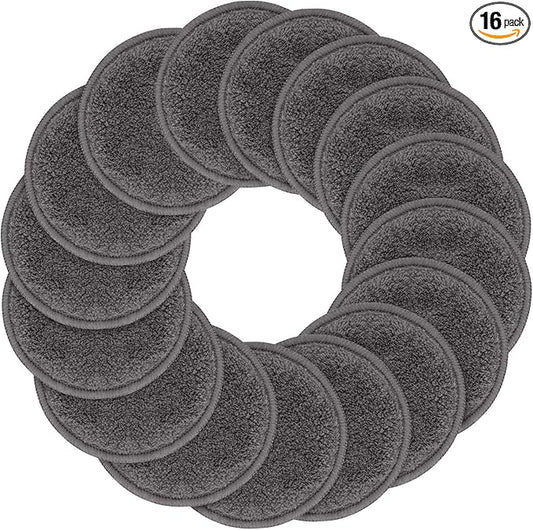 SUNLAND Reusable Makeup Remover Pads for Face,Eye,Lips 16 Pack Microfiber Face Cleansing Gloves Washable with Laundry Bag and Travel Bag Rounds Toner Pads (Round 3.15inchx16, Dark Grey)
