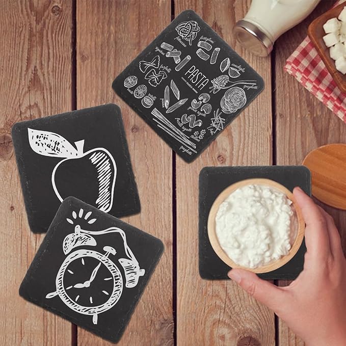 36PCS Slate Coasters Bulk Black Stone Coasters Square Slate Coasters 4 inch Slate Stone Cup Coaster Set for Drink Bar Kitchen Home Blanks with Anti-Scratch Bottom