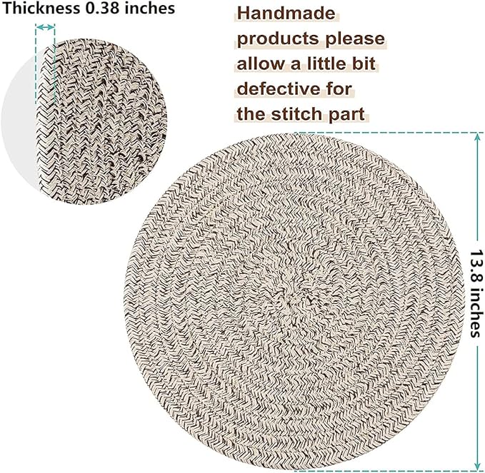 6 Pack Round Woven Placemats,13.8 inch Plate Chargers Mixed Brown Thick Place Mats Cotton Rope Braided Tablemats Rattan Mats for Christmas Table Decoration
