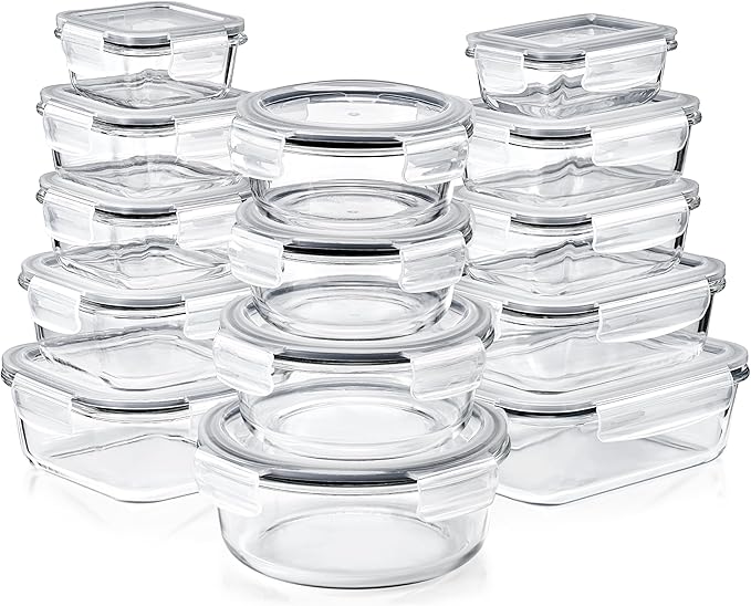 Sorbus Glass Meal Prep Containers, Dishwasher and Oven Safe Reusable Meal Prep Containers, Freezer Safe Glass Food Storage Containers with Airtight Lids