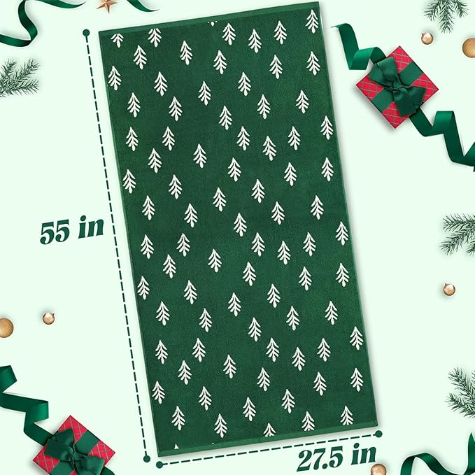 Jacquotha Christmas Bath Towels Set of 2, Cotton, Green Decorative Towels for Holiday Bathroom Decor & Everyday Use, Double-Sided Tree Pattern