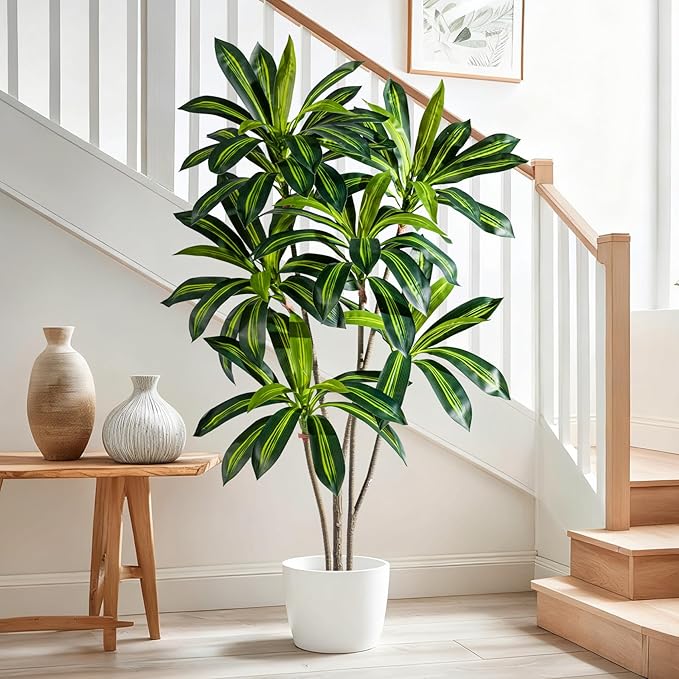 Artificial Dracaena Plant 5FT - Realistic Fake Dracaena Tree Tall Large Faux Silk Plants Fake Floor Potted Artificial Plants for Home Decor, Office Plants