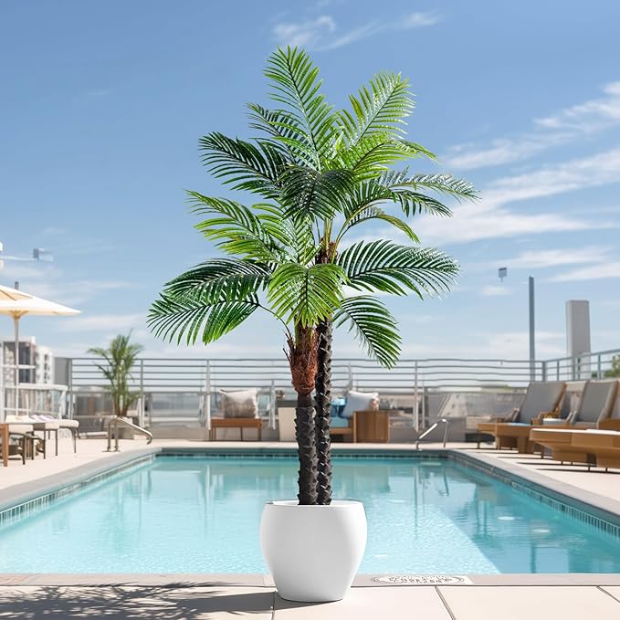 6.2FT Artificial Phoenix Palm Tree with Coconut Fruit Outdoor Indoor Decor Large Faux Coconut Silk Palm Tree Tropical Fake Tree Large Faux Sago Palm Plant for Home Yard Outside Patio Poolside