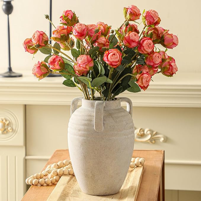 Ceramic Flower Vase Home Decor - 8.7" Farmhouse Flower Vases Rustic Vintage Aesthetic Modern for Table Living Room Kitchen Bedroom Decoration House Desk Decorative Accessories Gift (Rustic)