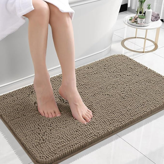 OLANLY Bathroom Rugs 24x16, Extra Soft Absorbent Chenille Bath Rugs, Rubber Backing Quick Dry, Machine Washable Bath Mats for Bathroom Floor, Tub and Shower, Home Decor Accessories, Tan