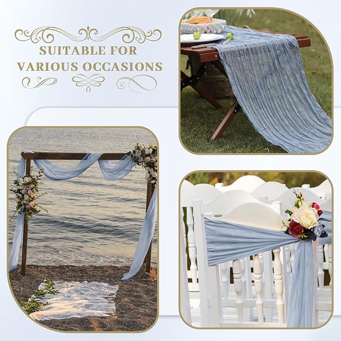 Le courant 3 Pieces Cheesecloth Table Runner Mothers Day 10Ft Cheese Cloth Gauze for Boho Rustic Wedding Baby and Bridal Shower, Birthday Party Table Decor , Home Decorations Dusty Blue