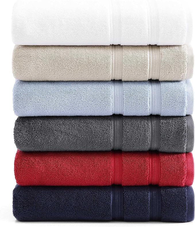 Tommy Hilfiger - Bath Towels, Ultra-Soft & Quick Drying with Zero Twist, 600 GSM Bathroom Towels with Iconic Flag Accent (Harborside Solid Navy, 6 Piece)