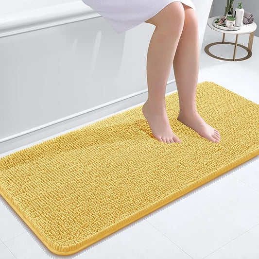 OLANLY Bathroom Rugs 47x20, Extra Soft Absorbent Chenille Bath Rugs, Rubber Backing Quick Dry, Machine Washable Bath Mats for Bathroom Floor, Tub and Shower, Home Decor Accessories, Yellow