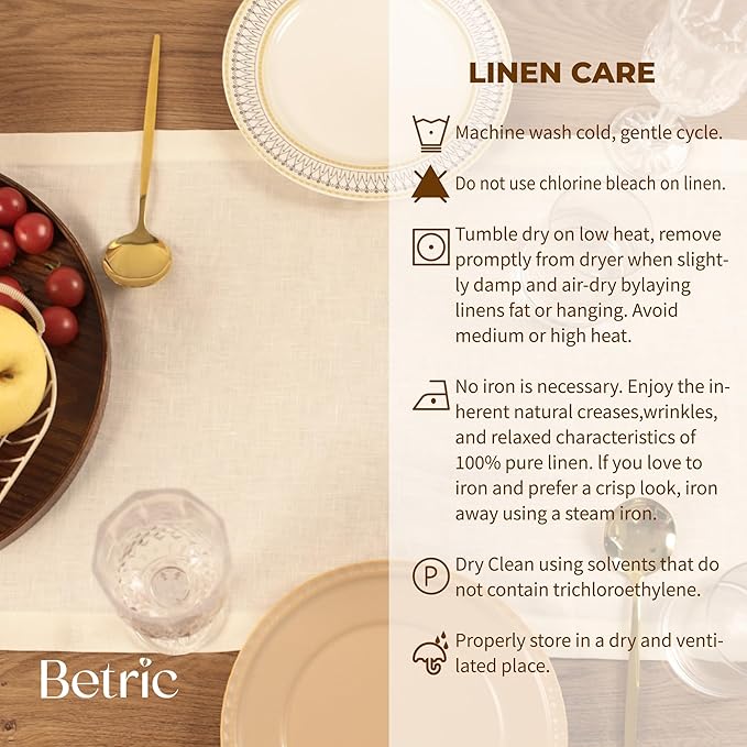 100% Pure Linen Table Runner - 14 x 90 Inch Dresser Scarf for Farmhouse Dining Table, Perfect for Fall, Thanksgiving, and Christmas -Athena -Ivory