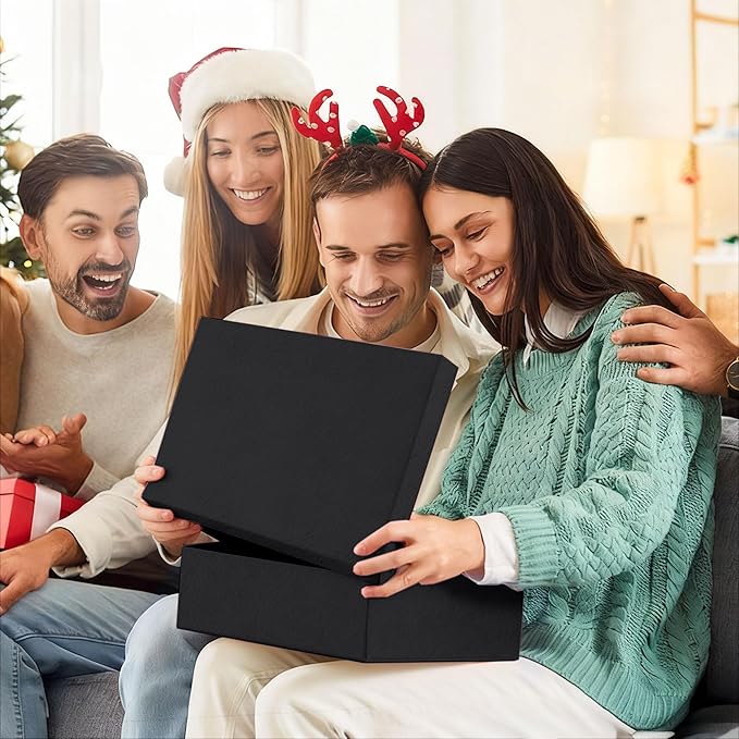 JOYIT Black Gift Box 16.5''x13''x5.5'' - Large Gift Boxes with Lid for Presents Packaging, Birthday, Christmas, Wedding, Anniversary, Big Gift Box with Ribbon, Shred Filler, Card, Wax Seal (Black)