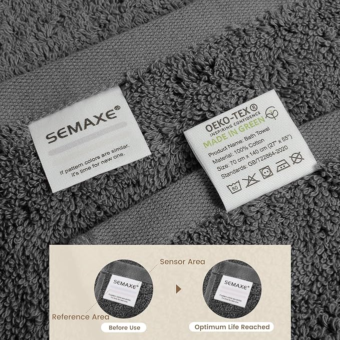 SEMAXE Grey Bath Towels Set of 4, 100% Cotton Luxury Bathroom Towels, Soft, Absorbent, and Quick-Drying, 55"x27", Perfect for Hotels, Gyms, and Spas