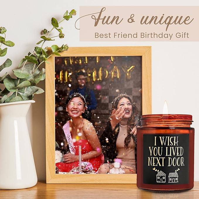Birthday Gifts for Women Men - I Wish You Lived Next Door Candle for Her - Friendship, Housewarming Gift -Gifts for Best Friend, Girlfriend, Sister, Mom - Relaxing Natural Soy Candle for Home
