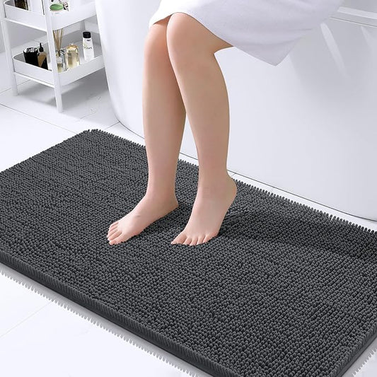 OLANLY Bathroom Rugs 45x27, Extra Soft Absorbent Chenille Bath Rugs, Rubber Backing Quick Dry, Machine Washable Bath Mats for Bathroom Floor, Tub and Shower, Home Decor Accessories, Dark Grey