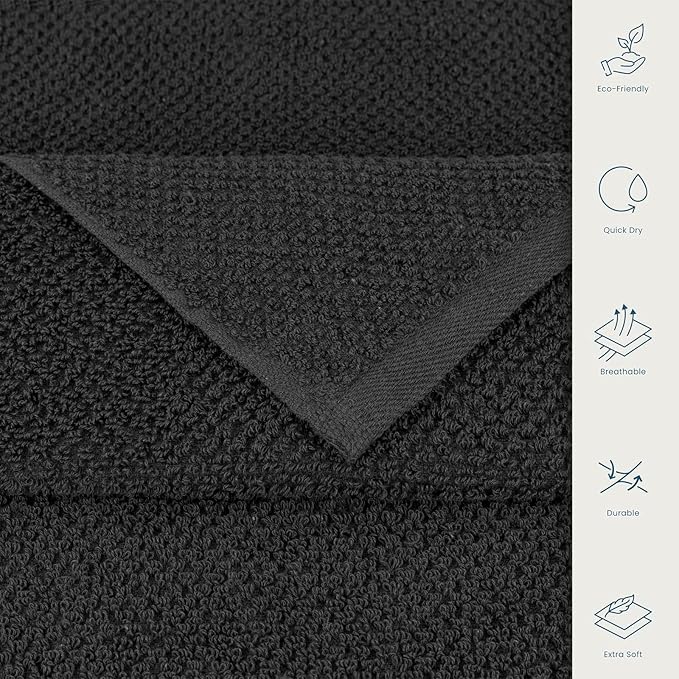 CASA COPENHAGEN Popcorn Textured 6 Pieces Small Bath Towel Set - Pine Grey, 24" x 48", 550 GSM 6 Bath Towel Rough & Tough Use Cotton Towels Gift Set for Bathroom