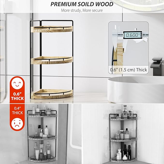 Corner Bathroom Counter Organizer, 3 Tier Bathroom Storage Countertop for Skincare, Sink Shelf for Kitchen Decor, Vanity, Dresser, Makeup, Gift(Rustic Brown)