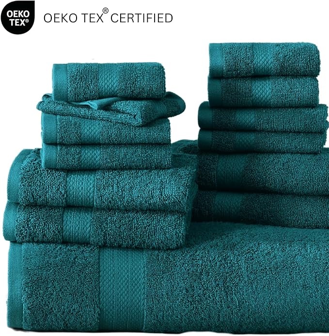 LANE LINEN 100% Cotton 6 Piece Bath Towel Set - Ring Spun, Quick Dry, Super Soft & Highly Absorbent - 2 Bath, 2 Washcloths, 2 Bathroom Hand Towels - Hotel Quality Luxury Bathroom Towel Set - Sea Port