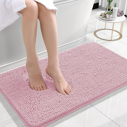 OLANLY Bathroom Rugs 24x16, Extra Soft Absorbent Chenille Bath Rugs, Rubber Backing Quick Dry, Machine Washable Bath Mats for Bathroom Floor, Tub and Shower, Home Decor Accessories, Dusty Rose