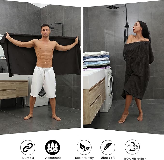 8-Piece Brown Bath Towel Set, 2 Extra Large Bath Towel Sheets, 2 Hand Towels and 4 Washcloths - Highly Absorbent Quick Dry Microfiber,Ultra Soft Towel Set for Bathroom, Waffle Weave Design, Pack of 8