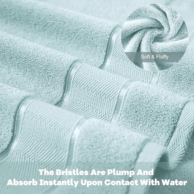 Marvione Bath Towels Set 6 Piece, 100% Turkish Cotton Highly Absorbent and Soft Towels for Bathroom 2 Bath Towels 2 Hand Towels 2 Washcloths, Light Blue