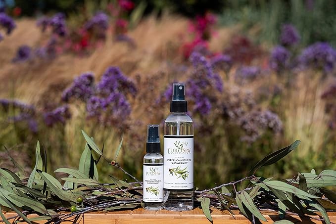 EuroSpa Aromatics Pure Eucalyptus Oil ShowerMist and Steam Room Spray, All-Natural Premium Aromatherapy Essential Oils - Pure Eucalyptus, Duo Pack, 8oz and 2oz