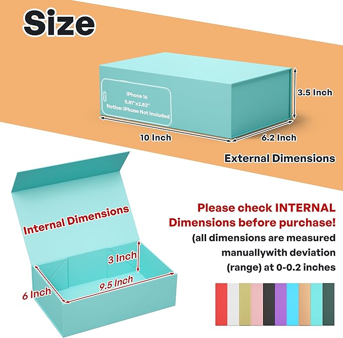 5 Pack Turquoise Gift Box, 9.5x6x3'' Gift boxes for Presents with Lids Magnetic Closure Rectangle Collapsible for Bridesmaid Proposal Box, Wedding