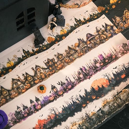 Gothic Scrapbook Tape Stickers,6 Rolls PET Halloween Pumpkin Washi Tape for Scrapbooking,Journaling,Junk Journal,Planner,DIY Arts Crafts(Dance Party)